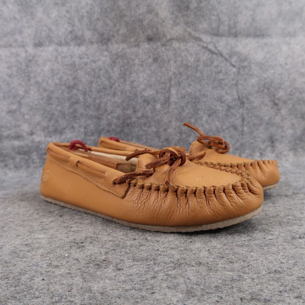 Peace Moccasin Shoes Womens 7 Slip On Leather Loafer Jean Classic Vintage Brown